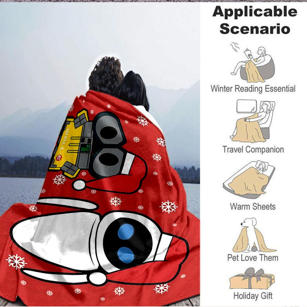 1Pc Christmas Robots Flannel Fleece Blanket Soft Warm Throw Blanket for Sofa Bed Couch Home Decor Lightweight Travel Nap Blanket Xmas Gift Q1754