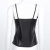 Women Shiny Wetlook Patent Leather Straps Sleeveless Vest Top Metallic Girls Dance Tank Top Clubwear