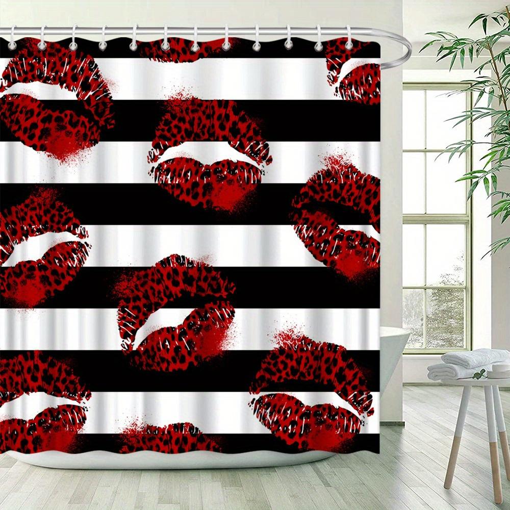 Kühler Leopardenmuster Lippenstift Kuss Duschvorhang - Wasserdicht, Schimmelresistent, Kühles Rot-Schwarz Design, Stilvolle Dekoration