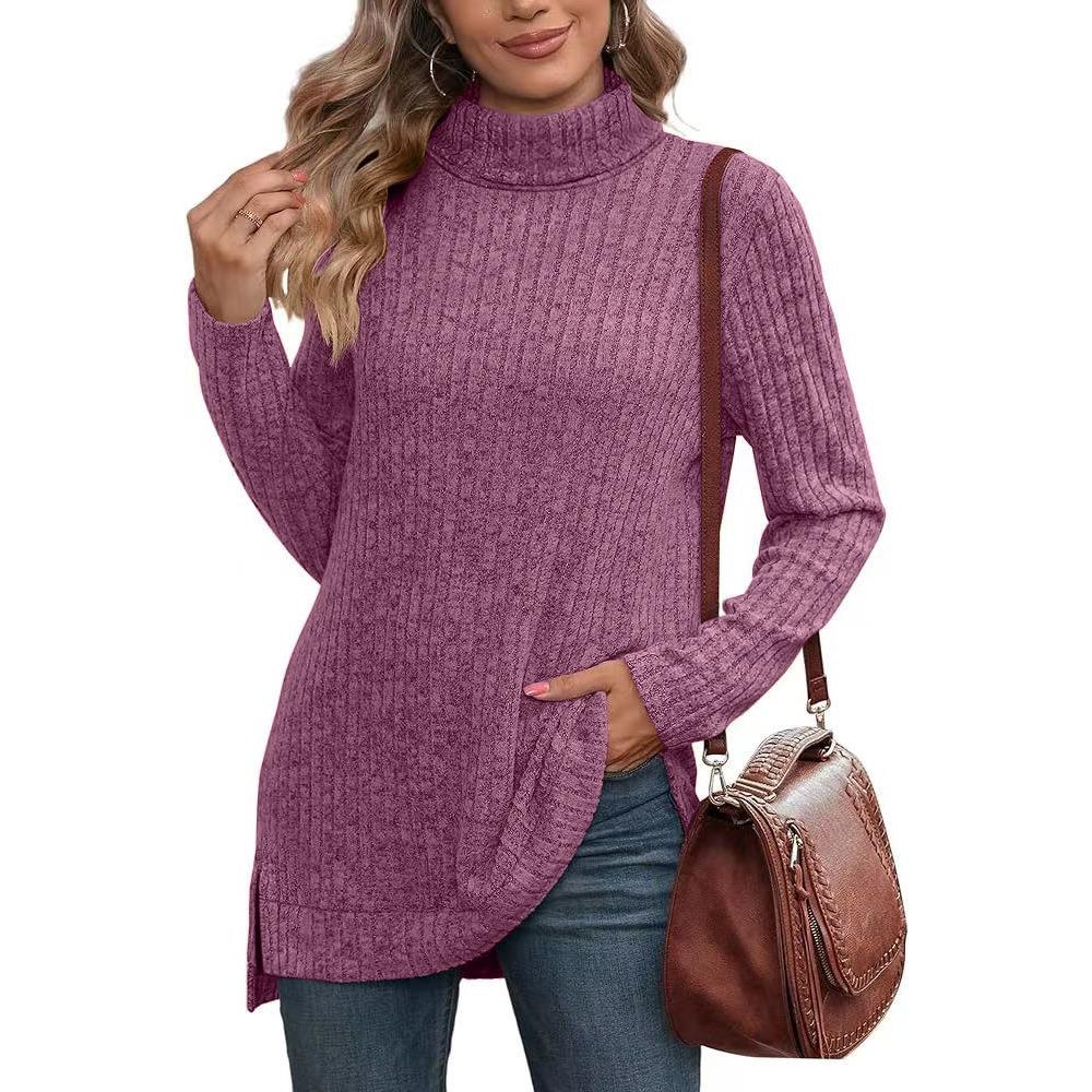 Women's Fall/Winter Sweaters New Arrival Solid Color High-Neck Sweater Women's Loose-Fit T-Shirt Top