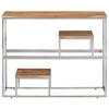 Console Table In Silver Stainless Steel and Solid Acacia Wood
