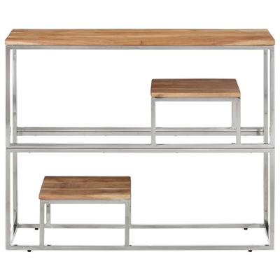 Console Table In Silver Stainless Steel and Solid Acacia Wood