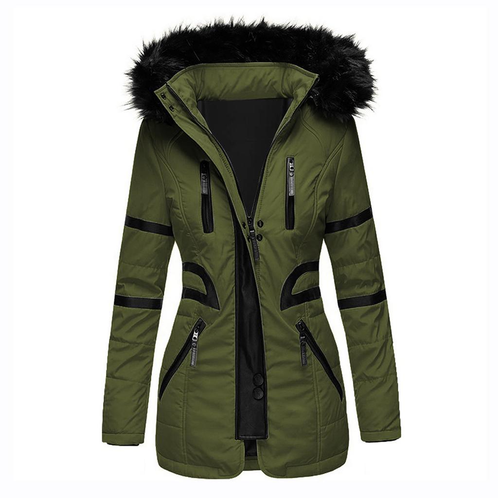Women's Warm Coat Jacket Outwear Fur' Lined Trench Winter Hooded Thick Overcoat