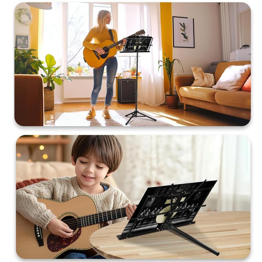 TOPAIM Lightweight Folding Music Stand with Storage Height and Angle Steel Suitable for Live and Recitals Bag, Adjustable, Extendable, Portable,