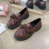 Fashion Women Flat Shoes Bowknot Leather Shoes Ladies 2025 New Spring Thick Heel Loafers Woman Fashion Comfortable Work Shoes Zapatos