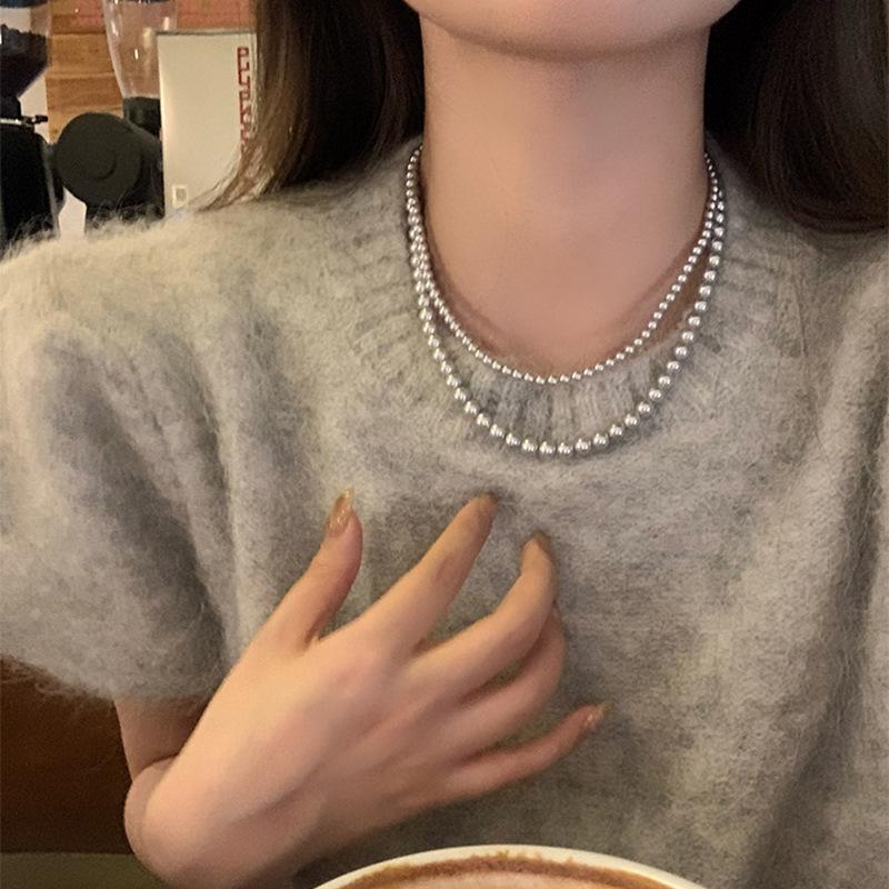 

ins solid color pearl necklace, niche high-end retro collarbone chain fashion light luxury temperament necklace