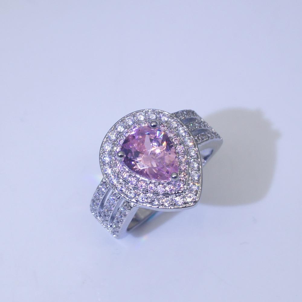 Elegant Pink Crystal Pear Drop Ring for Women Creative Engagement Wedding Band
