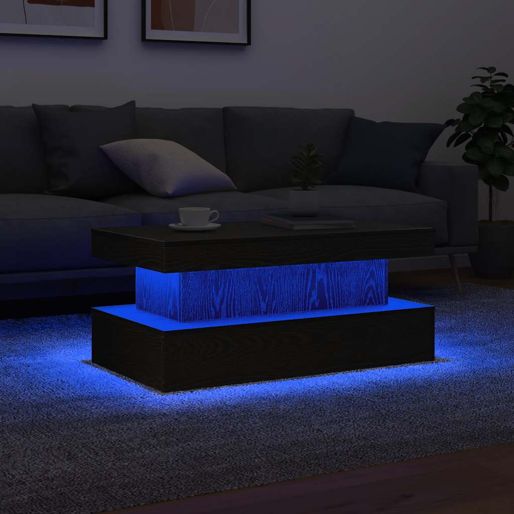LED Coffee Table Black Oak Effect 90 X 50 X 40 Cm