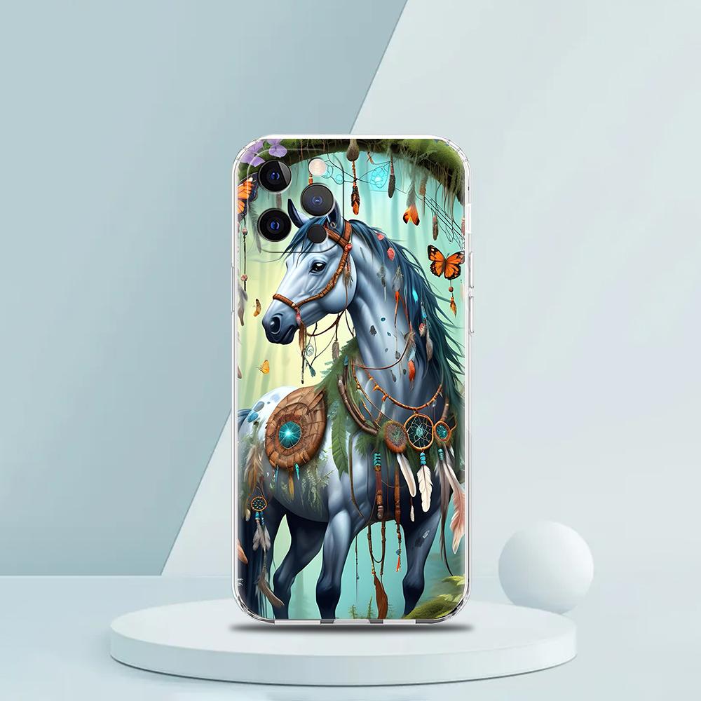 Coque de téléphone transparente en TPU souple pour iPhone 16 15 14 13 12 11 Pro Max XR 8 7 Plus XR Coque antichoc Motif Animal Cheval