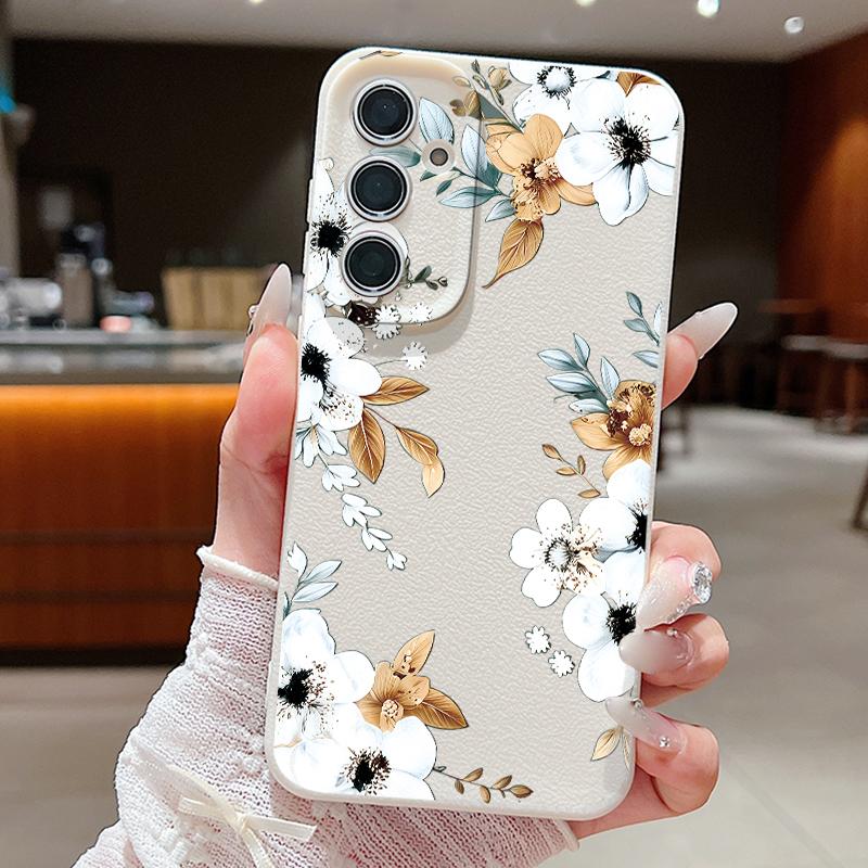 Coque Fleurie Rétro Rose Noire Pour Samsung S26 Ultra A57 A37 A17 A18 S25 S24 S23 S22 Ultra S21 FE A15 A35 A55 A16 A36 A56 5G Couverture Texture Cuir