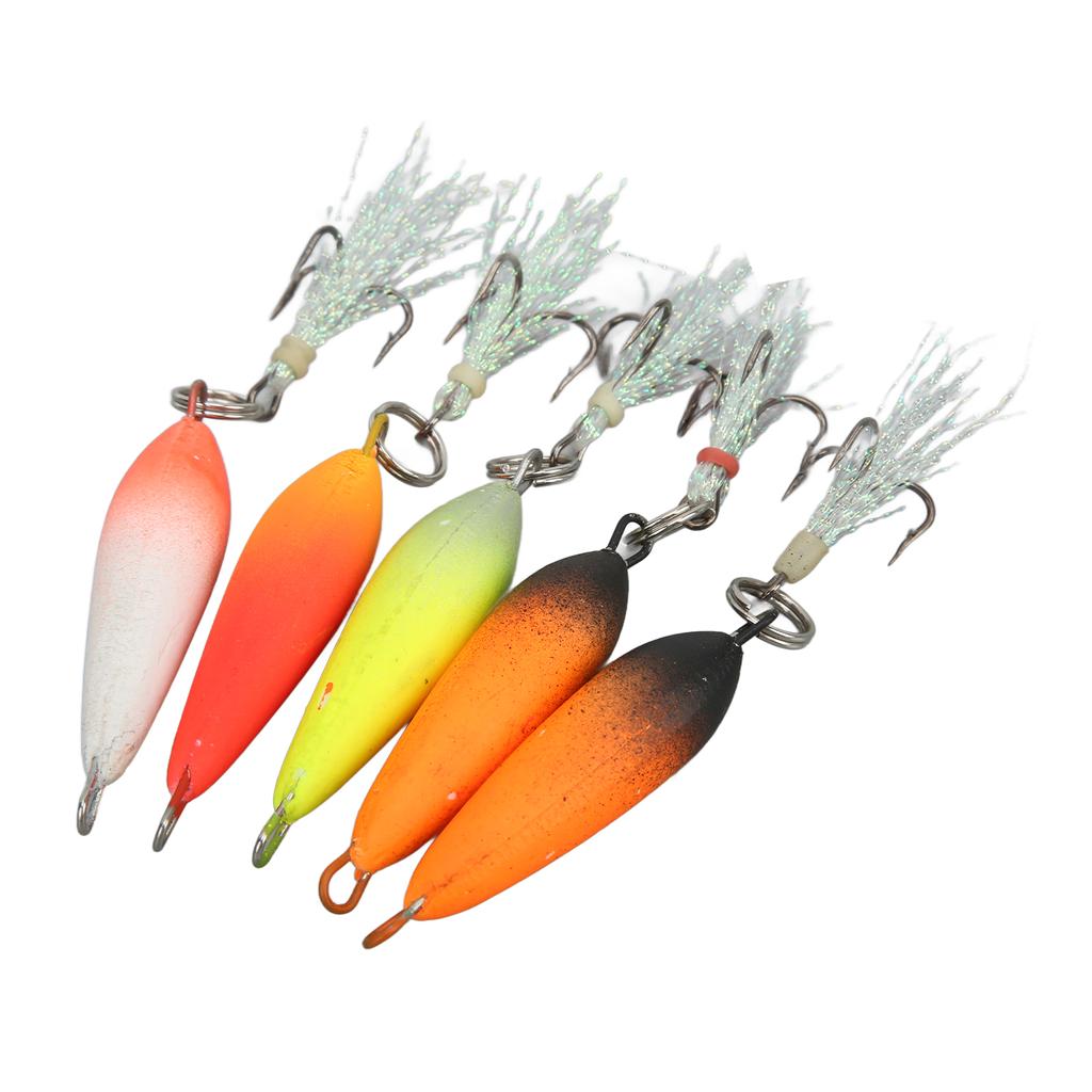 5pcs Winter Ice Fishing Treble Hook High Carbon Steel Foam Floating Jigging Fishing Hooks with BoxBox
