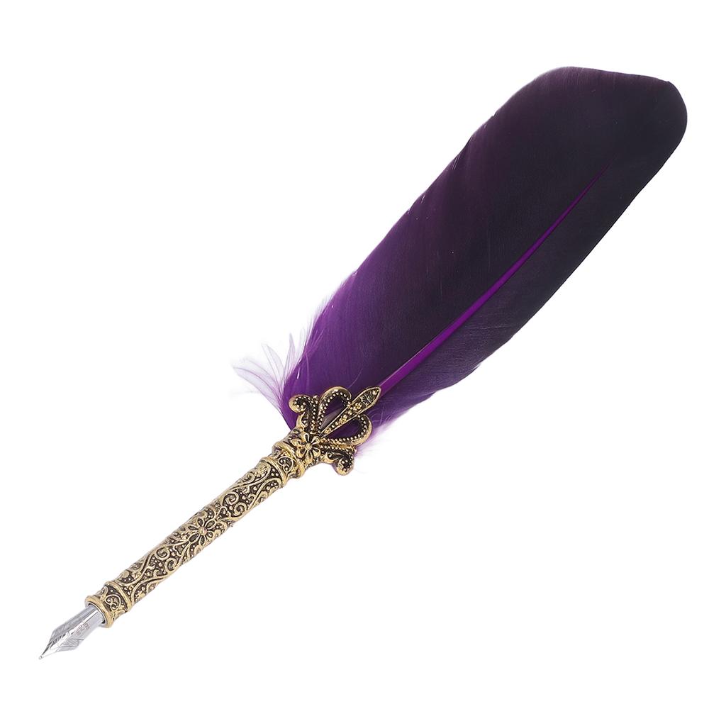 Quill Pen Zinc Alloy High Smoothness Elegant Colors European Retro Style Feather Pen for Writing Drawing