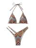 Striped Cutout Halter Bikini Swimsuit for European and American Beach Vacations
