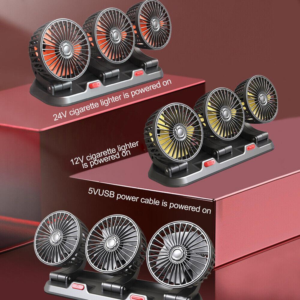 Car Fan 360° Adjustable 3 Head Air Fan Automotive Electric Fan USB/12V/24V Fan 2 Speeds Car Silent Fan For Home Desk Office Car Heat Shields 2