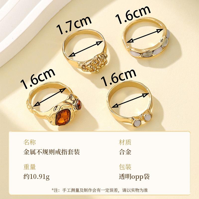 Geometric Niche Design Fashionable Retro Alloy Ring, Irregular Diamond-set Ring Set for Women