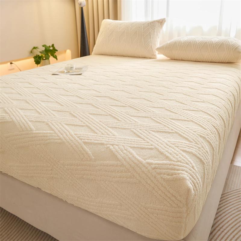 3PC Plush Mattress Cover For Bed, Winter Plush Keep Warm Fitted Sheet, Keep Warm, Mattress Cover, Thicken Warm Bedcloth Pillowcases
