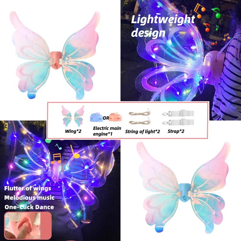 Jq Schmetterling Elektrischer Engel Rücken Ornament Kinderflügel mit Licht Geburtstagsgeschenk für Mädchen Nachtmarktstand