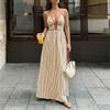 Spring new, elegant and sexy V-neck backless striped slim dress