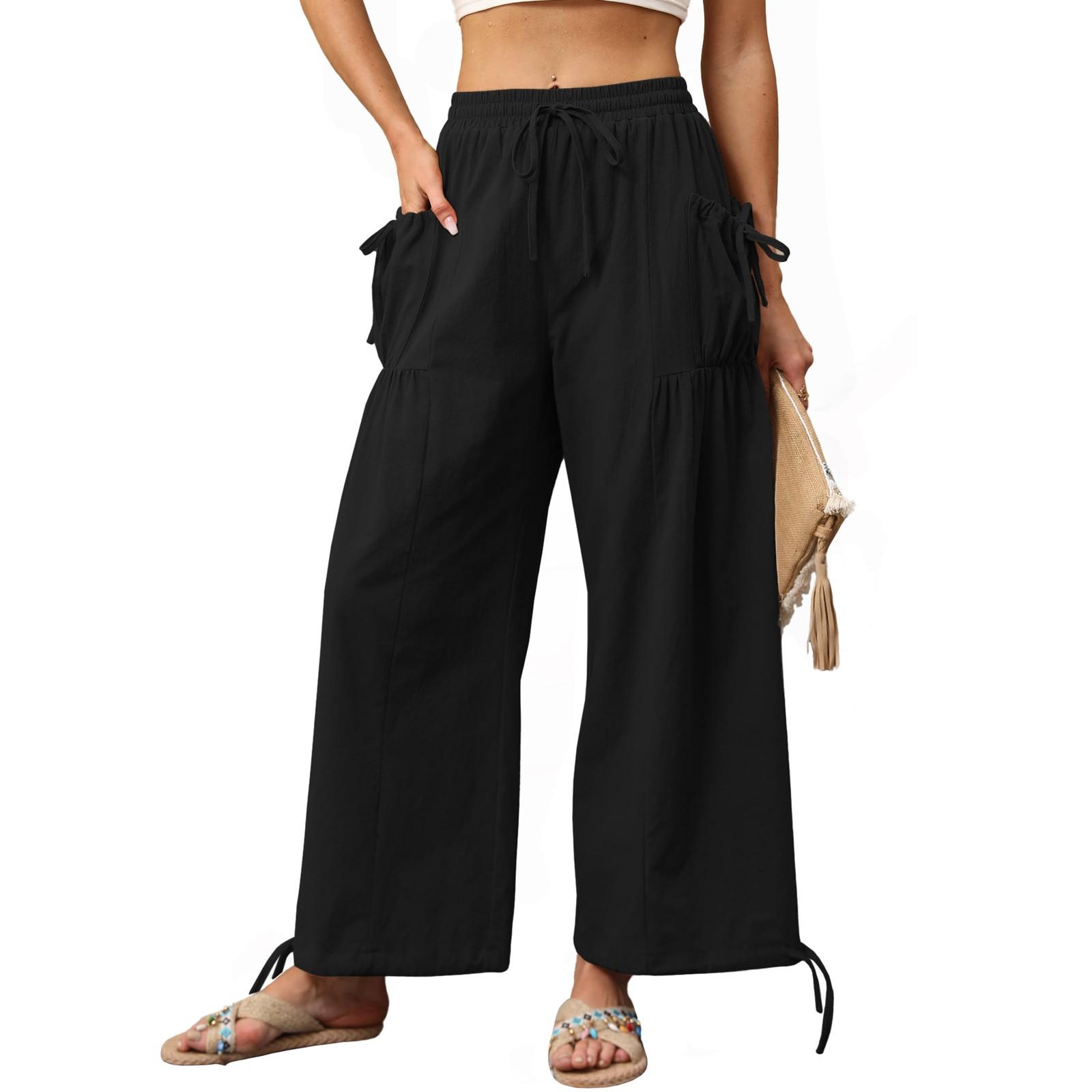 

Женские широкие брюки с карманами, высокая талия, свободные, повседневные M чёрный