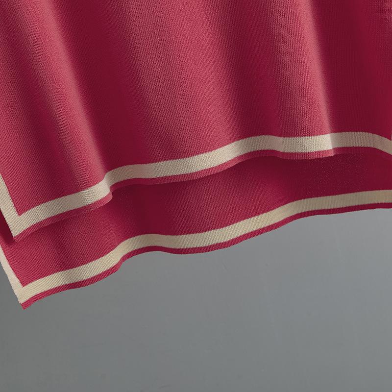 HNXC Fashion Set A Stylish Contrasting Color Split Short-sleeved Knitted Sweater+ High-waisted, Slimming Wide-leg Pants and Long Pants Two-piece Set