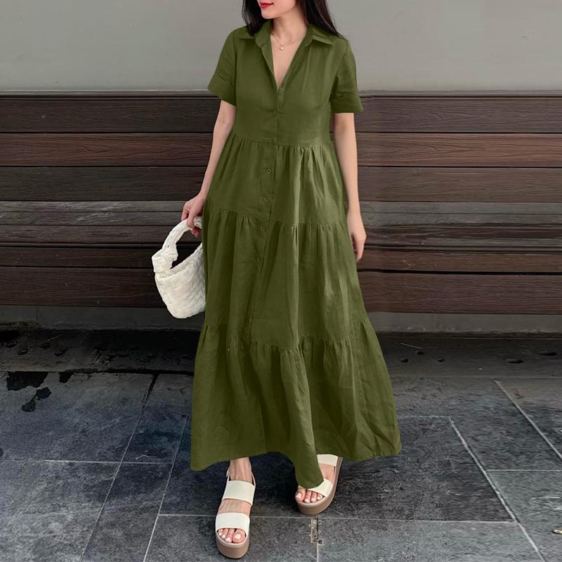 

ZANZEA Женское повседневное летнее платье с отложным воротником и короткими рукавами 5XL армия зеленый