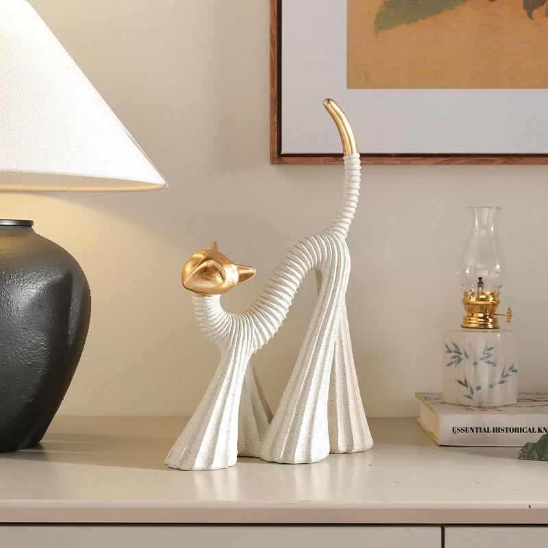 Luxury Lazy Cat Figurine, Resin Cute Cat Statue Decorative Ornament for Desk & TV Cabinet Home Decor