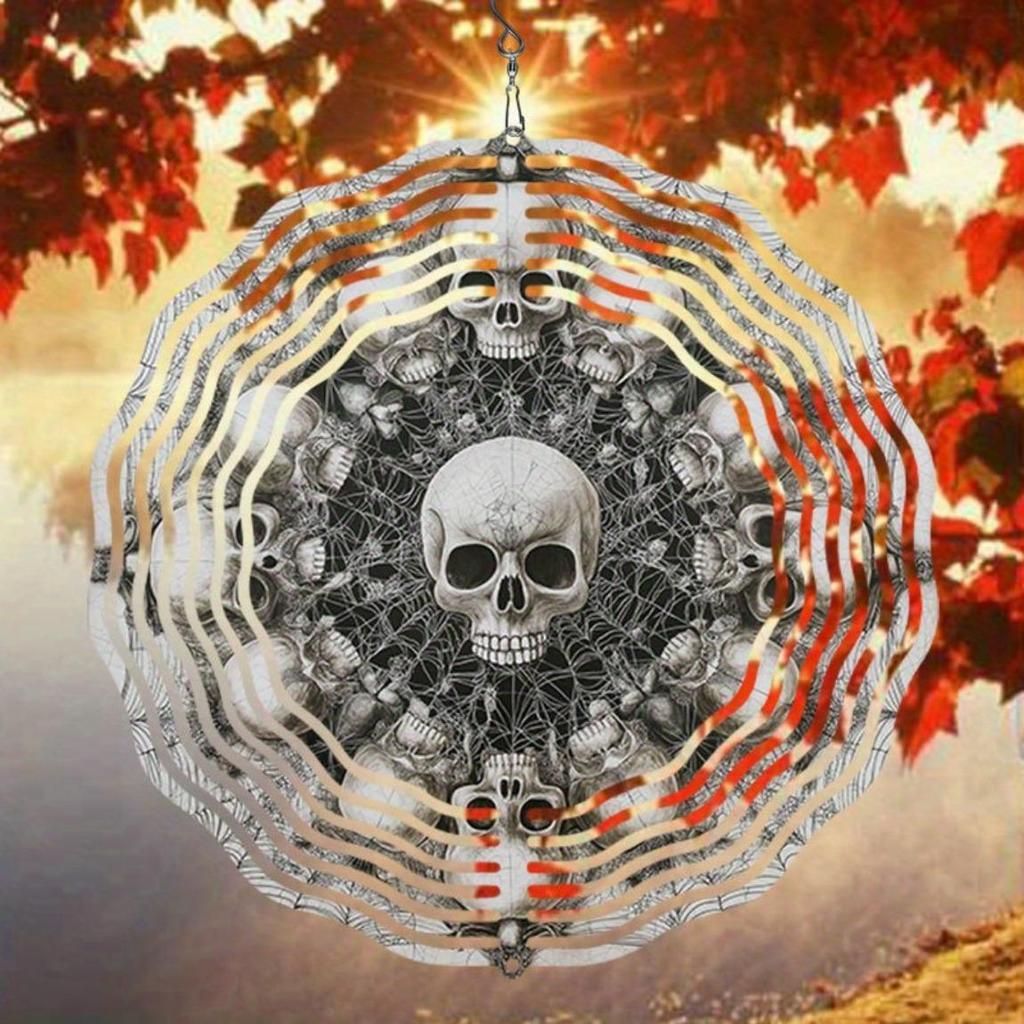 Skull Vortex Metal Wind Chime for Outdoor Garden Decor Holiday Christmas Thanksgiving Gift Indoor Outdoor Hanging Art No Electricity