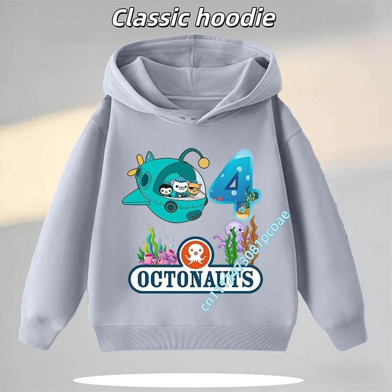 Octonauts 1-8 Yaş Kapüşonlu Sweatshirt Erkek Çocuklar İçin, Dijital Çizgi Film Baskılı Kız Çocuk Günlük Üst, Sonbahar/Kış Uzun Kollu