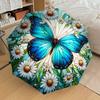 1PC Butterfly DaisyAutomatic Open/Close Umbrella with Windproof, 8-Rib Sturdy Canopy, Durable Ribs, Fashionable Design, Outdoor Accessory, Fun Prin, H