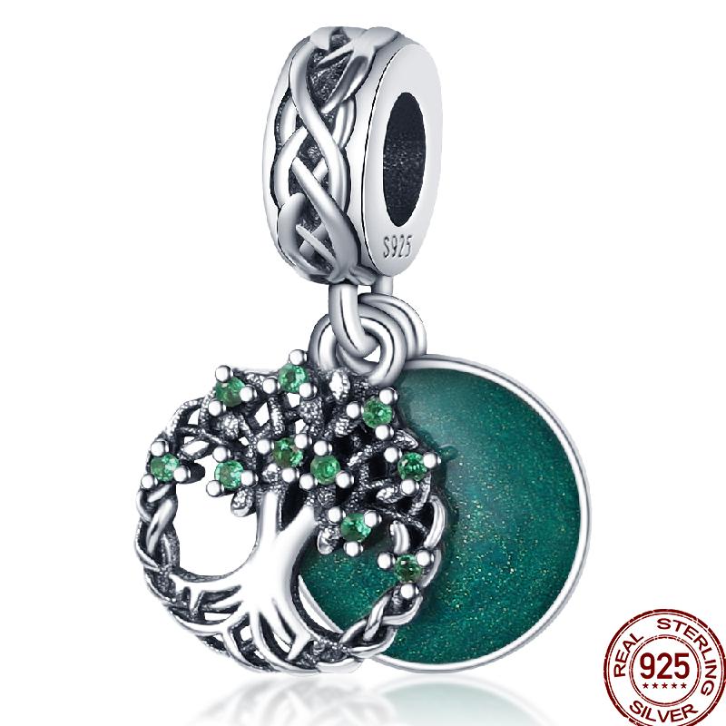 New Copper Magic Tarot Series Green Zircon Tree Of Life Charms Bead Fit Pan Bracelets Diy Madam Jewelry Gift