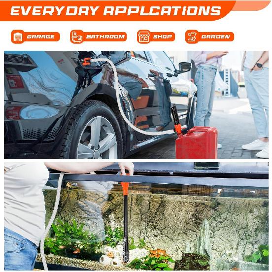 Portable Transfer Pump Battery Operated Electric Siphon Pump For Gas, Fuel, Diesel, Water Transfer 2.4 GPM Flow Oil Extractor, 47 Inches Hose-Easy To