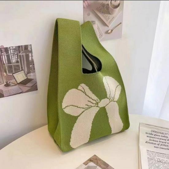 Женская вязаная сумка-тоут большой вместимости с рисунком и бантом 20X35