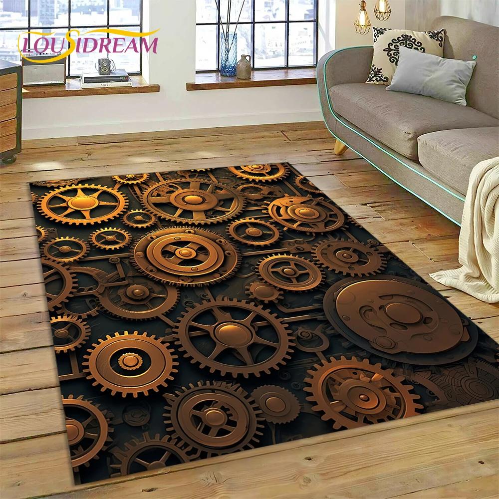 3D Mechanical Cogs Gears Steampunk Rug Carpet for Living Room Bedroom Decor,floor Mat Non-slip Decoration for Sofa Doormat Gifts