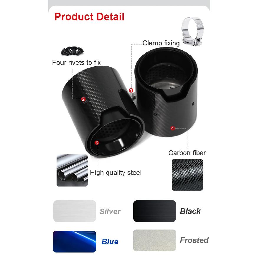4 Pcs/lot Carbon Fiber Matte Car Exhaust Tip For BMW M2 F8 M3 F80 M4 F82 M5 F10 M6 F12 M Performance Muffler Tip 70mm Nozzle