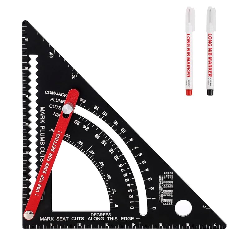 12 Inch Aluminum Carpenter Square Adjustable Rafter Square Precise Measuring Angle Carpentry Layout Tool Multifunctional Triangle Ruler with 2 7 Inch