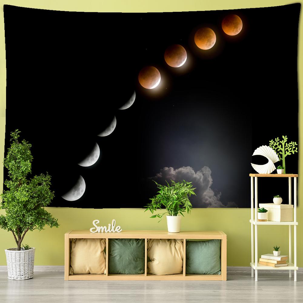 

Психоделический гобелен с частичным лунным затмением, настенный подвесной загадочный Тапиз, астрономический пейзаж, космический домашний декор 95x70CM