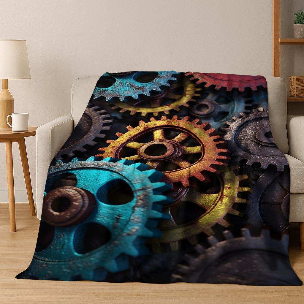 Mechanical Gear Punk Flannel Blanket Soft Warm Throw Blanket for Hom Bed Bedroom Living Room Office Travel Camping Picnic Gift