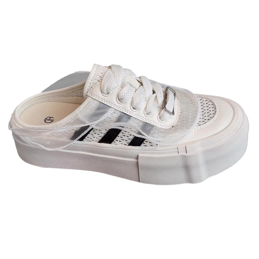 Trend princess style~ a little cool summer ins mesh breathable one pedal little white shoes sandals women's casual half slippers