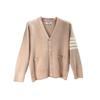 High Version Macaron V-neck Wool Cardigan with Four-Bar Sleeve for Unisex