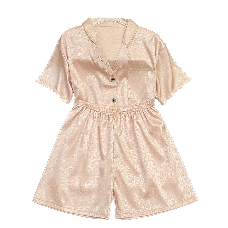 High-End Simulation Silk Nightdress Women'S Summer Temperament Short-Sleeved Suit Casual Women'S Pajamas Loungewear