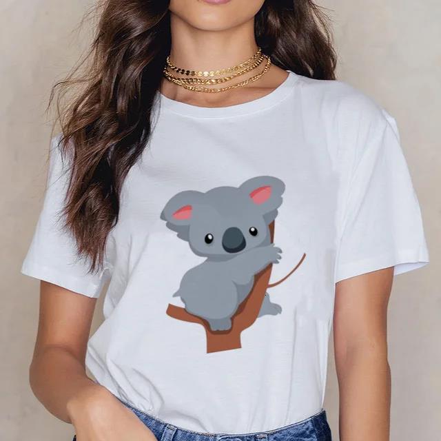 Damen Cartoon Kawaii Tier Koala Druck Damen T-Shirt Harajuku Ropa Mujer Grafik Große Größen T-Shirt Lässig Streetwear T-Shirts