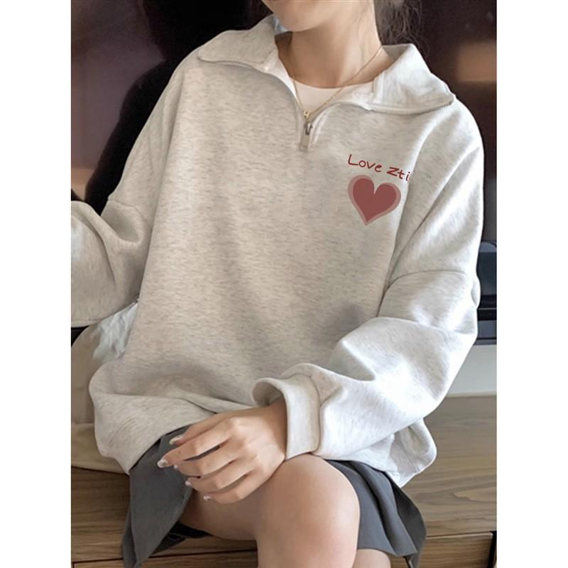 Womens Loose Fit Cotton Blend Half-Zip Hoodie Pullover Long Sleeve Top Winter Casual Wear