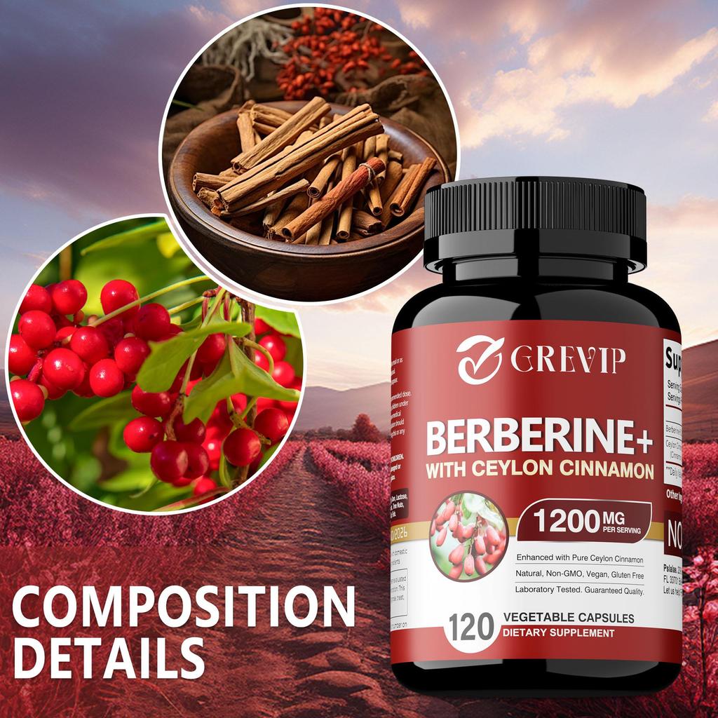 Berberine HCl + Ceylon Kaneel 1200mg - Lagere Bloedsuiker- & Cholesterolgehalt