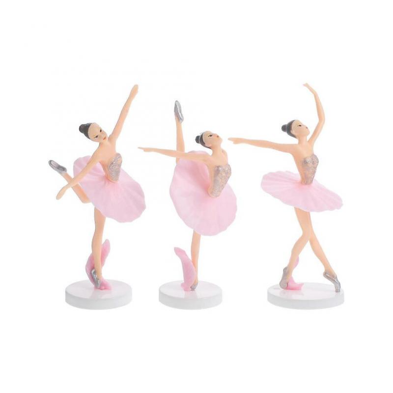 Elegant Ballerina Statue Dancing Girl Figurines Home Use Pink 14.50X6.00X6.00CM 3Pcs