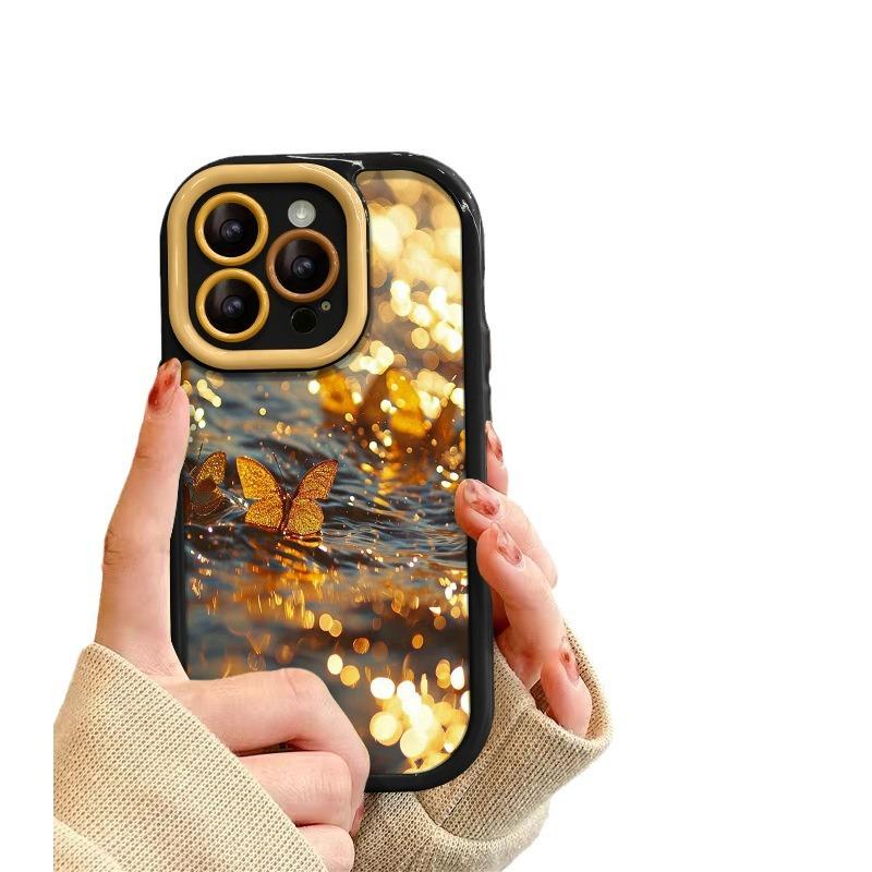 Golden Butterfly Suitable for Apple 16pro Mobile Phone Case New Iphone15promax Cartoon 13 Personality 14 17