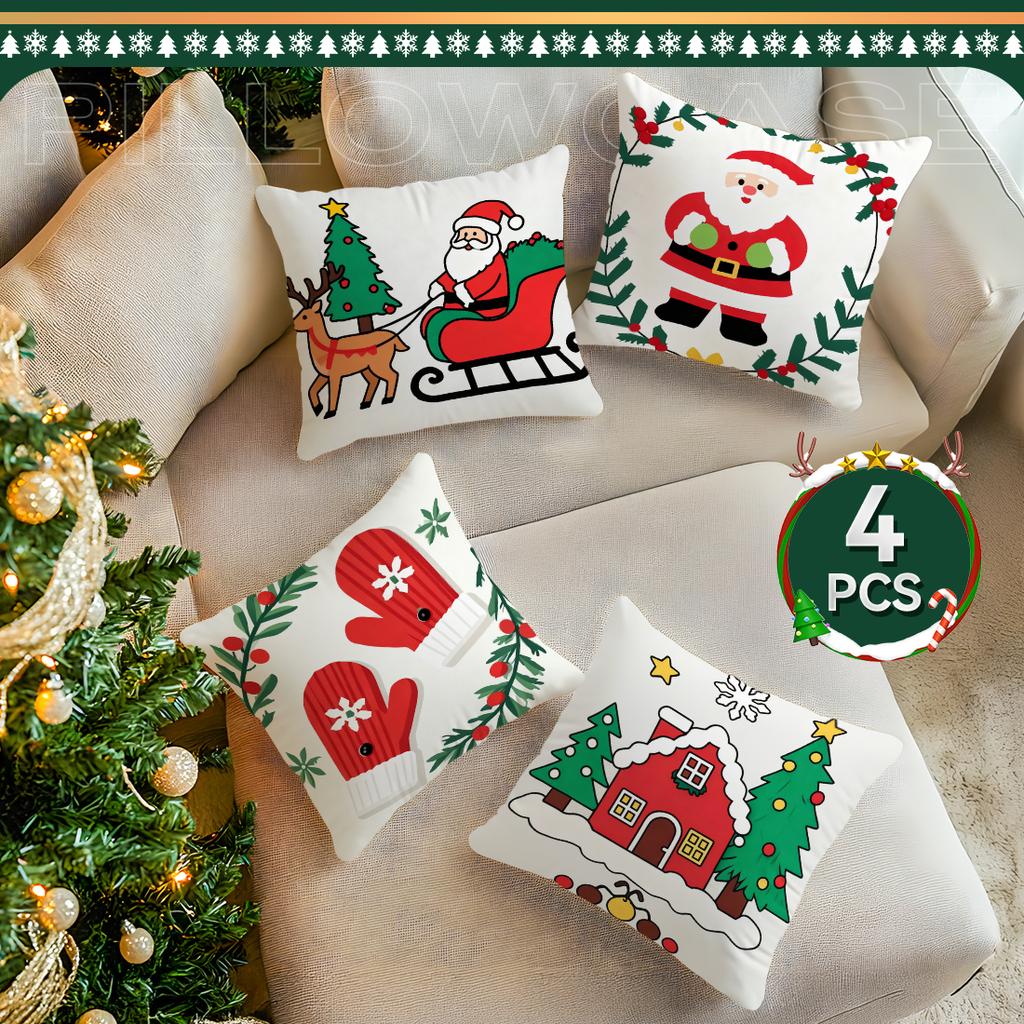 Cartoon Christmas Theme Pillowcase Printed Polyester 40/45/50Cm Throw Pillowcover Decorative Sofa Cushion Pillowslip Home Decor