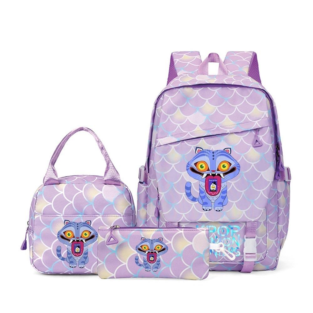 3 Piece School Backpack Set for Students Large Capacity Oxford Cloth Schoolbag with Shoulder Strap and Pencil Case