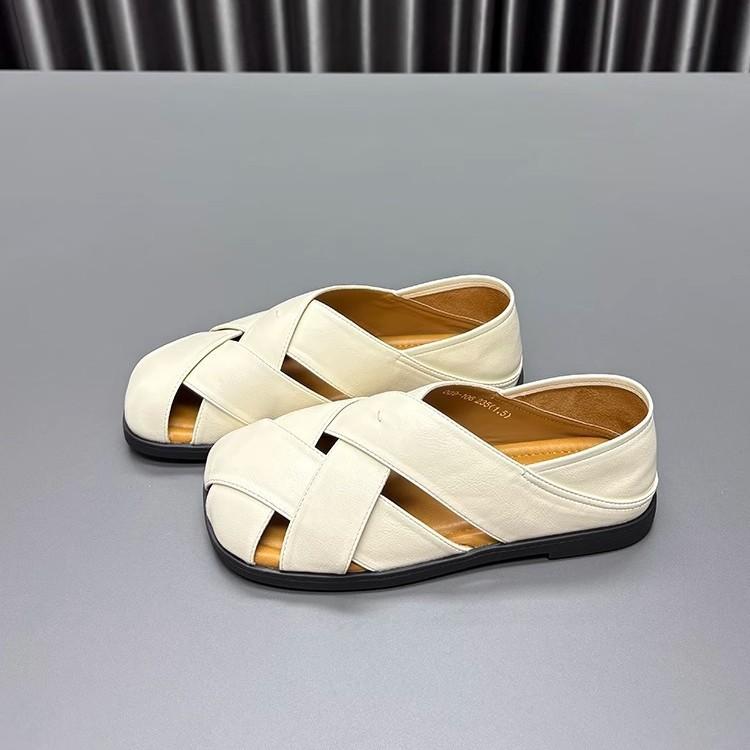 Leather Square Head Sandals Women's 2025 Summer New Hollow Retro Woven Fashion Versatile Two Wear Platform Roman Shoes