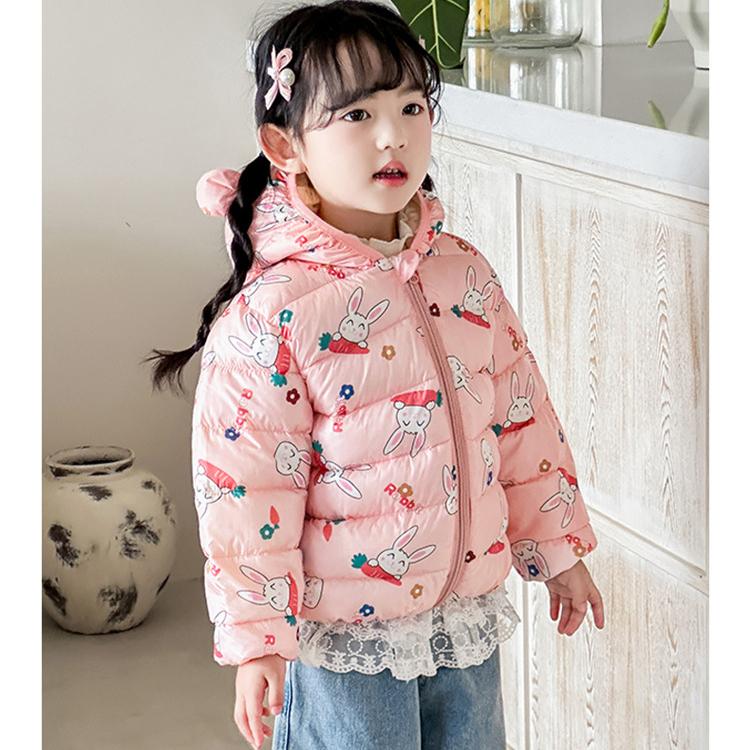 autumn cute Flower print coats Girls' warm cotton-padded children's clothes fashion style blue winter baby girl thickened short cotton-padded jacket