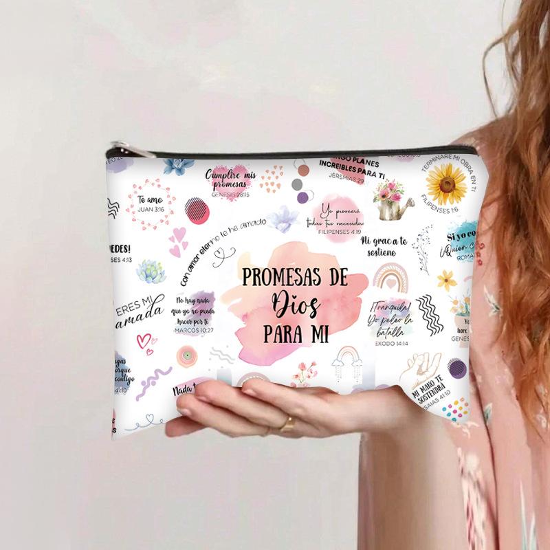 Printed zipper cosmetic bag women's hand-held toiletry bag simple and fashionable canvas pencil case storage bag